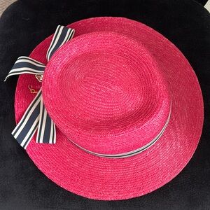 Juicy Couture - Stylish Pink Straw Fedora Hat with Ribbon